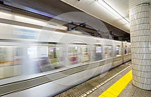 Tokyo subway. Fast moving train