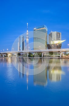 Tokyo Sumida river view with high building and Tokyo Skytree