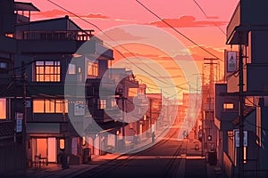 Tokyo sunset city anime style. Generate Ai