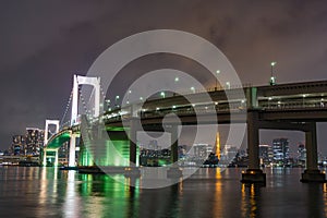 Tokyo tower and rainbow bridge in Tokyo, Japan. photo