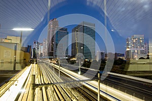 Tokyo trainyard and skyline