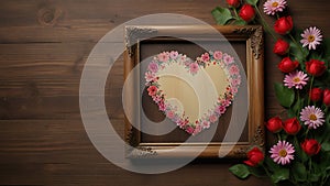 Tole painting: A romantic design on a wooden picture frame, featuring hearts or flowers, created to add a touch of love to a photo photo