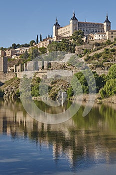 Toledo city and tajo river. Spanish medieval historic place