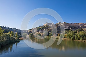 Toledo cityscape from river Tagus or Tajo