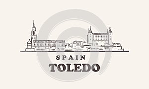 Toledo cityscape sketch hand drawn , spain vector