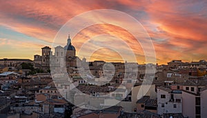 Toledo cityscape sunset time before night, Spain