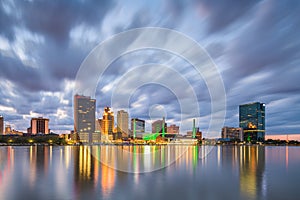 Toledo, Ohio, USA downtown skyline on the Maumee River