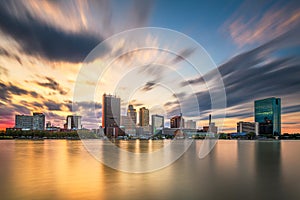 Toledo, Ohio, USA downtown skyline on the Maumee River photo