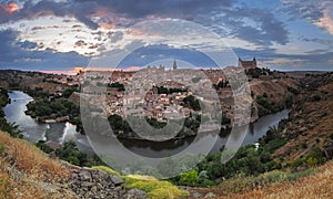 Toledo panorama at dusk, Castile-La Mancha, Spain