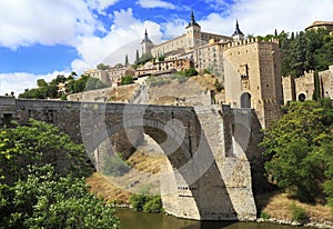 Toledo, Spain. Alcazar and Alcantara Bridge