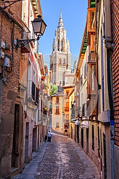 Toledo, Spain alleyway towards Toledo Cathedral photo
