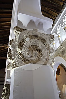 Toledo, Spain, May, 08, 2017. Sinagoga de Santa Maria La Blanca stone carving, Toledo, Spain. This is an example of culture in
