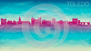 Toledo Spain Skyline City Silhouette. Broken Glass Abstract Geometric Dynamic Textured. Banner Background. Colorful Shape Composit