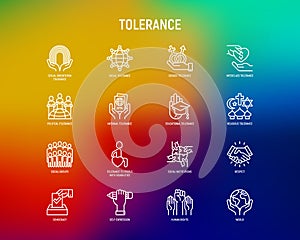 Tolerance thin line icons set: gender, racial, national, religious, sexual orientation, educational, interclass, for disability,