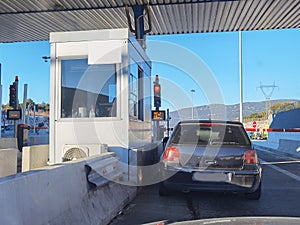 Toll station car in  cash payment greece ionia