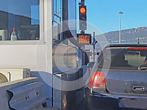 Toll station car in  cash payment greece ionia