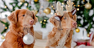 Toller retriever dogs in Christmas time