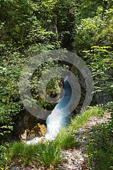 The Tolminka River flowing through Tolmin Gorge in the Triglav National Park, Slovenia, Europe