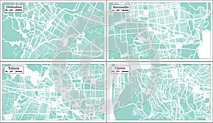 Toluca, Hermosillo, Tijuana and Chihuahua Mexico City Maps Set in Retro Style