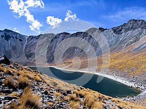 TOLUCA, MEXICO. Panoramic view of the Nevado de Toluca National Park, located at 4600 meters above sea level. Laguna del Sol can b