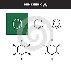 Vector molecule of benzene in several variants - organic chemistry concept photo