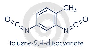 Toluene diisocyanate TDI, 2,4-TDI polyurethane building block molecule. May be a carcinogen. Skeletal formula.