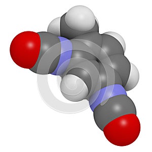 Toluene diisocyanate (TDI, 2,4-TDI) polyurethane building block molecule. May be a carcinogen. Atoms are represented as spheres photo