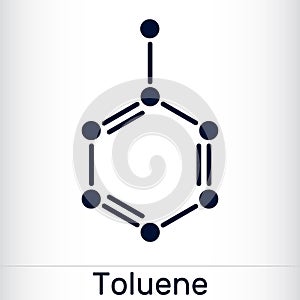 Toluene toluol C7H8 molecule. Methylbenzene aromatic hydrocarbon. Skeletal chemical formula.