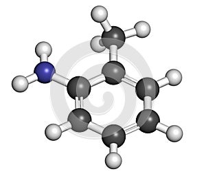 Toluidine ortho-toluidine, 2-methylaniline molecule. Suspected to be carcinogenic. photo