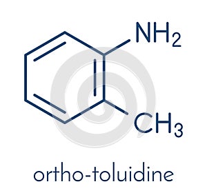 Toluidine ortho-toluidine, 2-methylaniline molecule. Suspected to be carcinogenic. Skeletal formula. photo