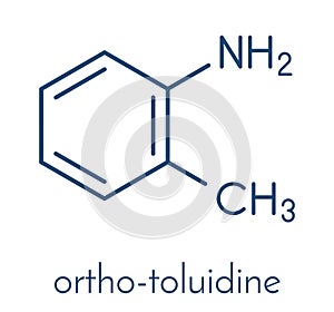 Toluidine ortho-toluidine, 2-methylaniline molecule. Suspected to be carcinogenic. Skeletal formula.