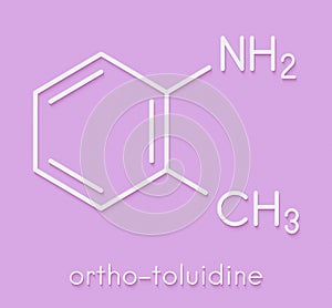 Toluidine ortho-toluidine, 2-methylaniline molecule. Suspected to be carcinogenic. Skeletal formula.