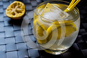 Tom Collins Cocktail with lemon and ice.