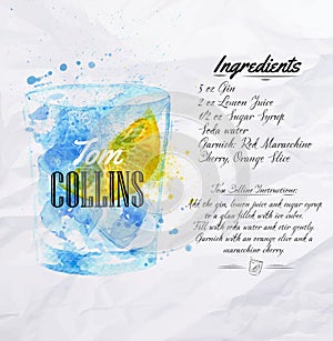 Tom Collins cocktails watercolor