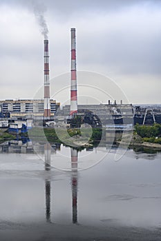 Tom River and the Cox-Chemical Plant in the city of Kemerovo in fog