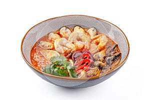 Tom Yam with seafood on a white background studio food photo 2