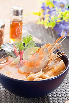 Tom yum goong or spicy tom yum soup with shrimp