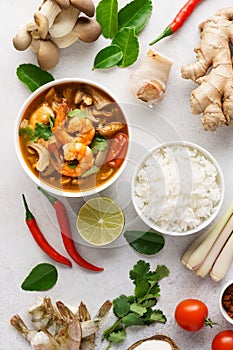 Tom Yum Goong or Tom Yam Kung and set of ingredients