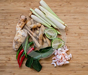 Tom Yum ingredients on a natural background