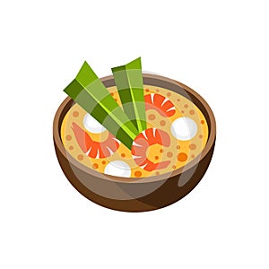 Tom Yum Kung soup. Famous Thai spicy soup. Vector illustration.