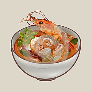 Tom Yum Kung soup illustration photo