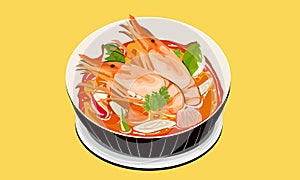 Tom yum kung, Thai hot, spicy and sour soup with prawn in a bowl,