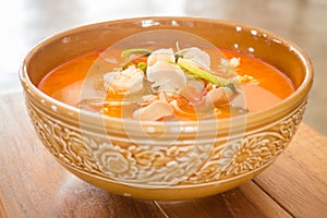 Tom Yum Kung thai spicy seafood soup