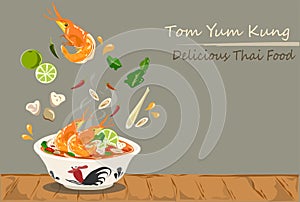 Tom Yum Kung Thai spicy soup vector design.