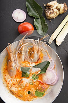 Tom yum kung or tom yam kung  is a type of hot and sour famouse food in Lao and Thai soup,usually cooked with shrimp.Tom yum has