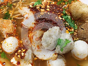 Tom yum soup with fish balls