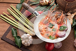 Tom Yum soup or tom yum goong, a Thai traditional spicy prawn so