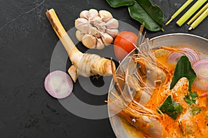 Tom Yum soup or tom yum goong, a Thai traditional spicy prawn so