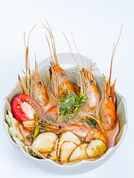 Tom Yum spicy soup with shrimps which is known in as tom yum