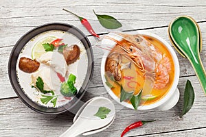 Tom Yum and Tom Kha traditional Thai soups